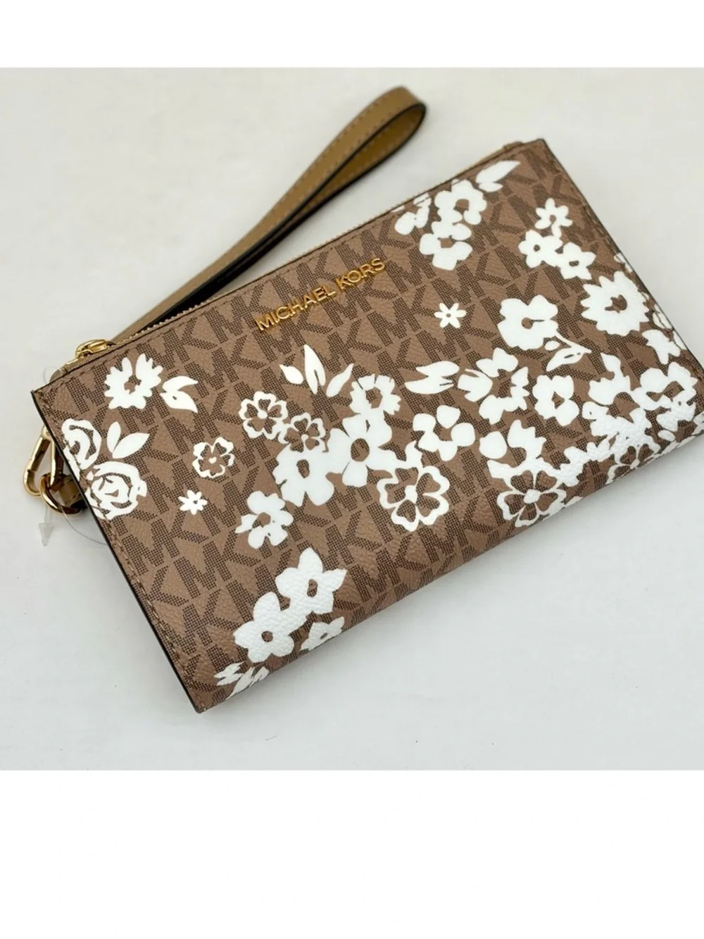 MICHAEL KORS Double Zip Printed Signature Logo Wristlet Wallet